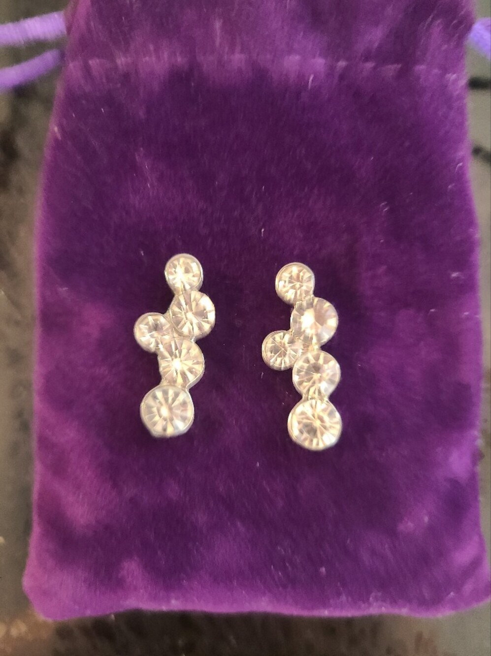 Silver Crystal Drop Stud Earrings Faux Diamond Rhinestones Cluster Wavy Bubble